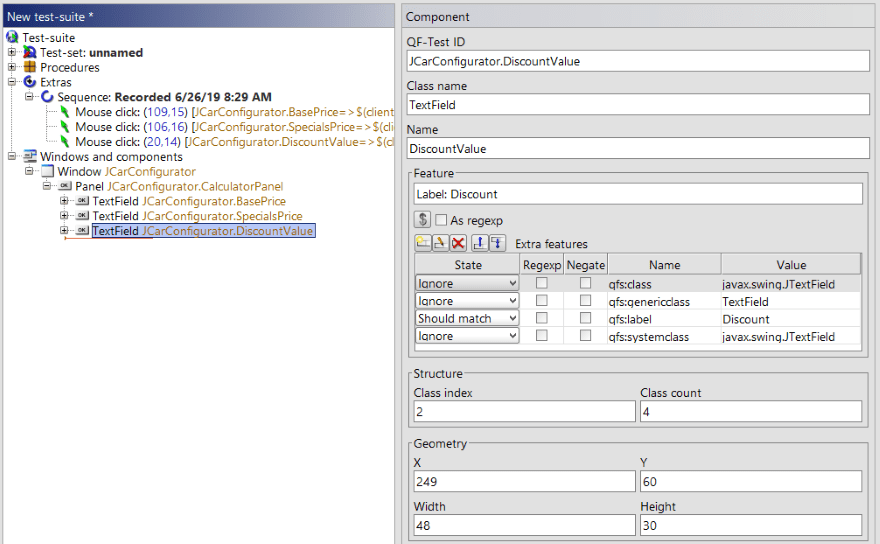 QF-Test Geometry Recorded nodes