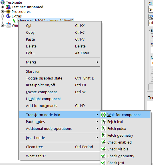 Options "Transform node into" in QF-Test