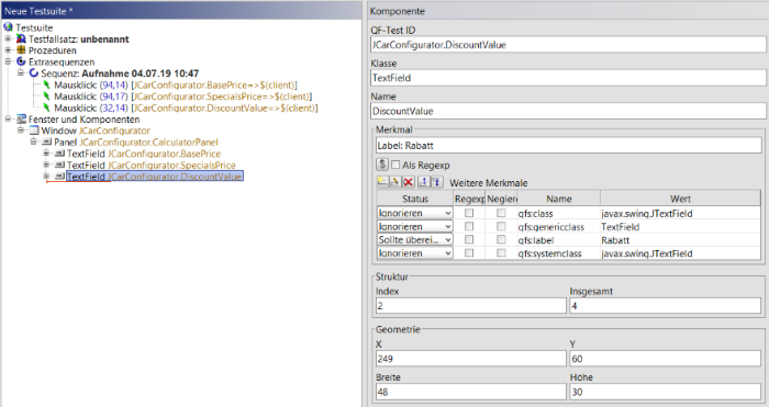 QF-Test Geometrie Suite nach Aufnahme