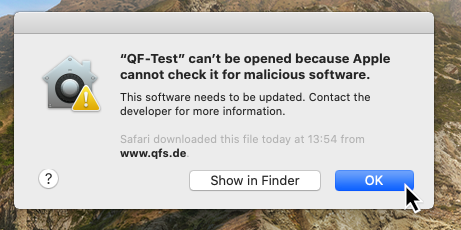 macOS Catalina 10.15 Error Dialog